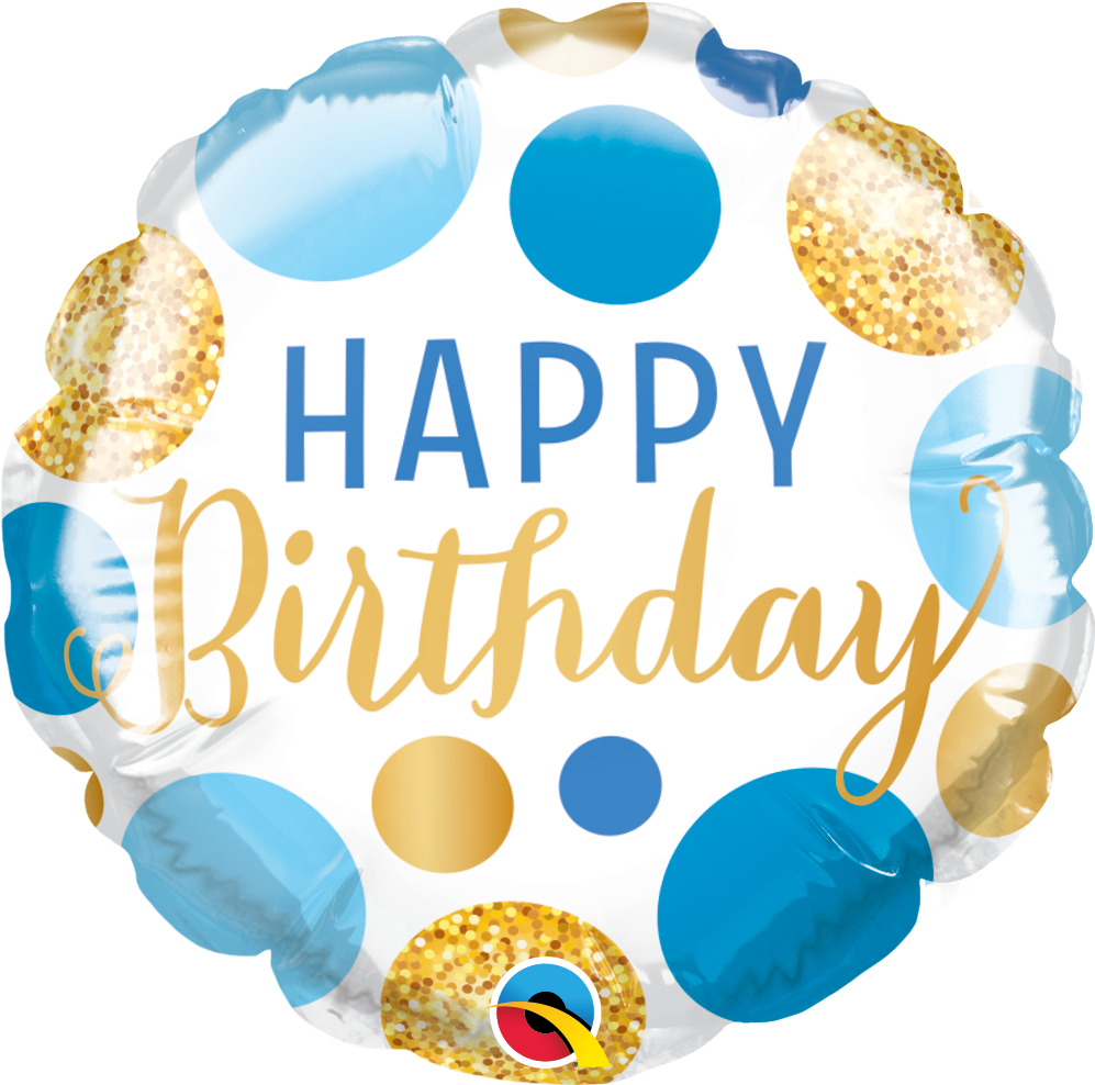 Birthday Blue & Gold Dots Round Balloon (Air-filled) - 4 Inches